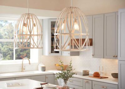 Twin Ivory Pendant Lights over Kitchen Island